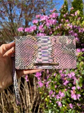 Brahmin Debra Pink Multi Python-Embossed Wristlet Wallet